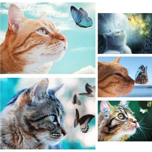 Animal Diamond Painting Cat Butterfly 5D DIY Full Square Drill Mosaic Diamond Embroidery Art Rhinestone Home Room Decor Craft