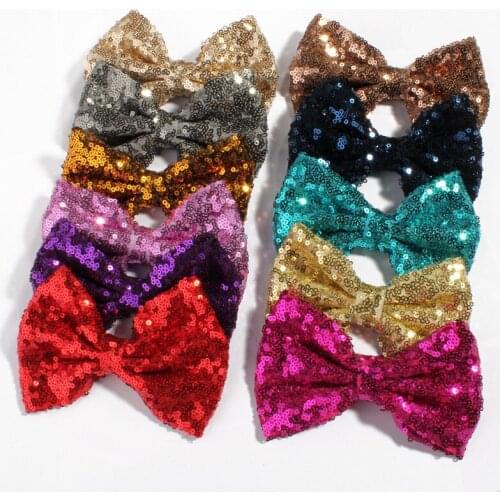 10PCS 13cm Newborn Big DIY Shiny Sequin Hair Bows With Hair Clips Handmade Applique Sequins Bows Knot for Women Hair Accessories