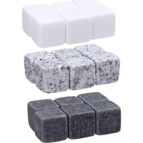 100sets 9 Pcs Whisky Ice Stones Wine Drinks Cooler Cubes Whiskey Rocks Granite Pouch Reusable Cubes Granite Whisky Stones SN198