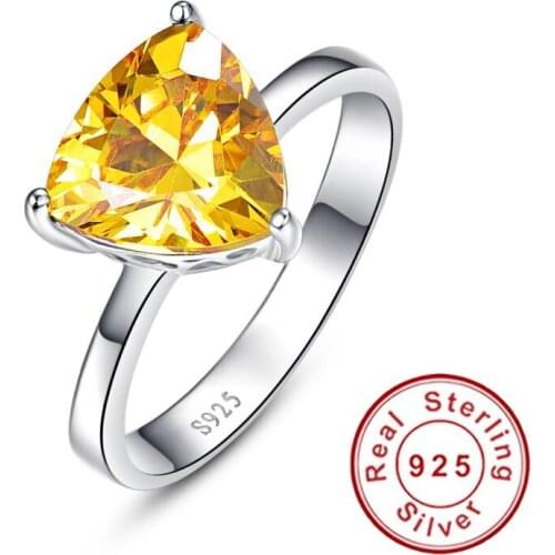 100% 925 Sterling Silver Natural Citrine Rings For Women Female Triangle Ring Finger Famous Original Jewelry Fine Jewelry