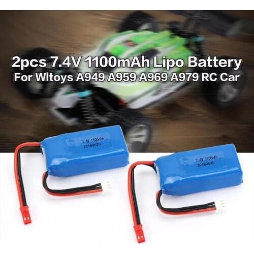 2Pcs ZOP Power 7.4V 1100mAh 25C 2S Lipo Battery JST Plug Rechargeable battery for Wltoys A949 A959 A969 A979 RC Car Drone