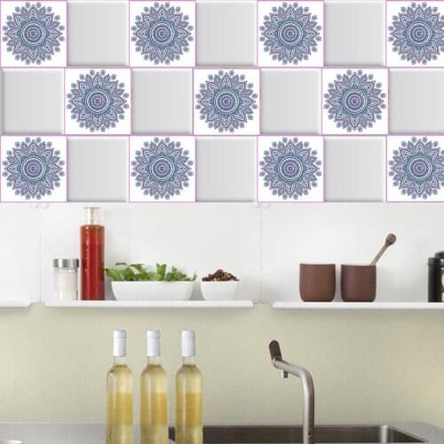 20pcs Mandala Style PVC Flower Sticker Kitchen Bathroom Tile Waistline Sticker Self-adhesive Floor Environmental Wall Sticker