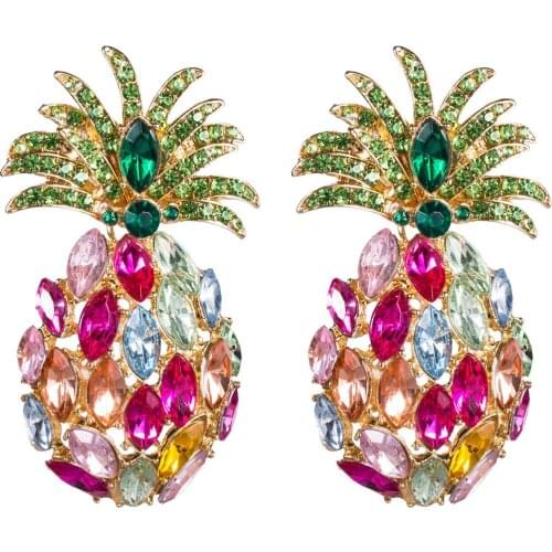 2020 New Rhinestone Beads Pineapple Fruit AB Crystal Drop Earrings for Women Summer Girl Long Earring Party Wedding Jewelry