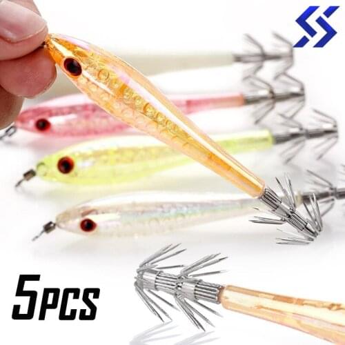 5pcs/lot Squid Hook Soft Bait Fishing Lure Artificial Squid Hook Jigs Octopus Cuttlefish Shrimp Fishing Tackle