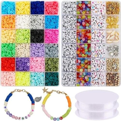 6000 Pcs of Clay Heishi Beaded Bracelet, Flat Round Clay Spacer Beads, with 900 Letter Beads,for DIY Jewelry Making Set