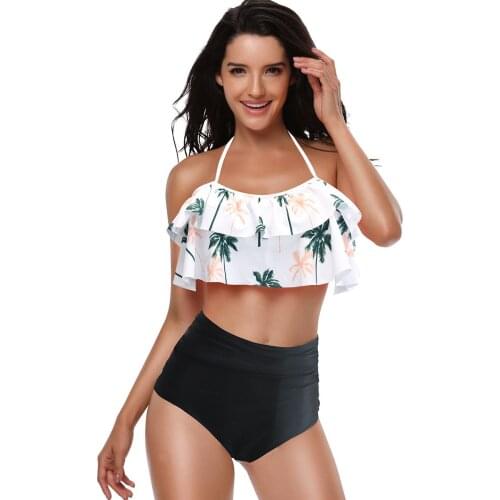 Women Bikini Sets High Waisted Halter Swimsuit Ruffled 2 Pieces Ladies Swimwear Bathing Suits