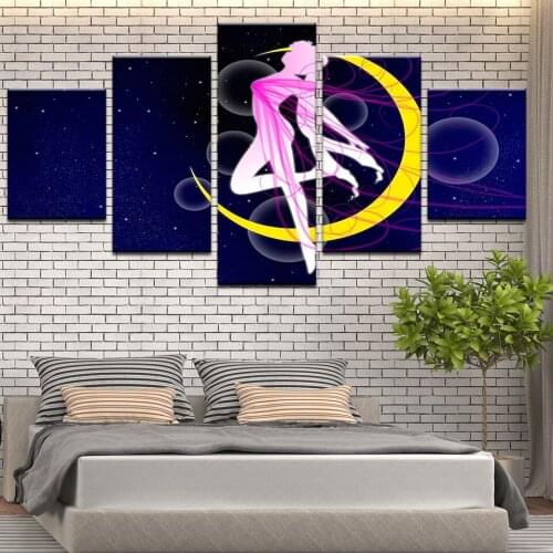 Home Decor Wall Art Hd Print 5 Pieces Animation Beautiful Girl Warrior Posters Canvas Painting Children Bedroom framework