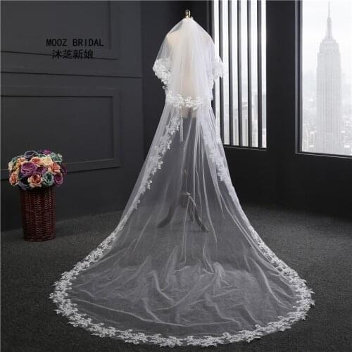 3m Wedding Veils Two Layers Cut Edge See Through Tulle New Style Real Images White Ivory Applique Lace Bridal Veil with Comb