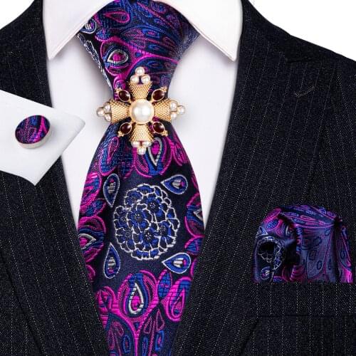 Purple Floral Silk Wedding Tie Hanky Set Barry.wang 8.5cm Fashion Designer Neckties for Men Fashion Brooches Set Gift Adult