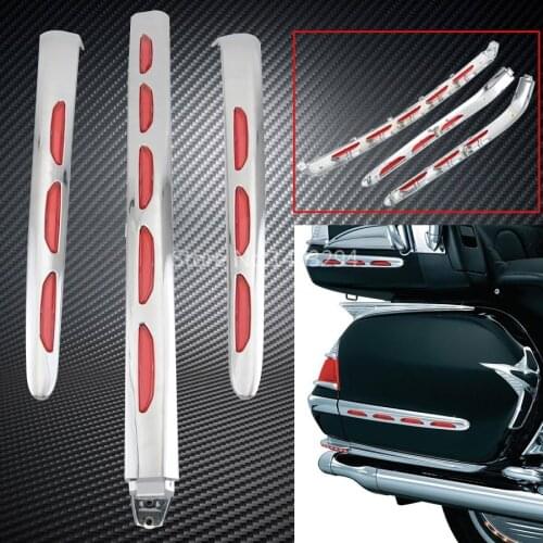 Chrome Fairing Trunk Trims Saddlebag Tail Box Red Lens Decorative Moldings For 2001-2011 Honda Goldwing 1800 GL1800
