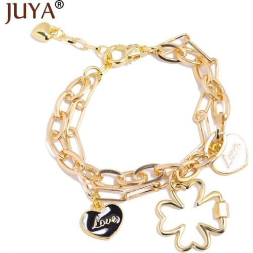 JUYA Chain Link Star Bracelets & Bangles Simple Bracelet Fashion Jewelry For Women Key Cross Clover Charm Double Layer Bracelet