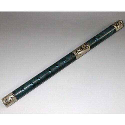 Natural hand carved jade flute Chinese national Musical Instruments long 36.5cm
