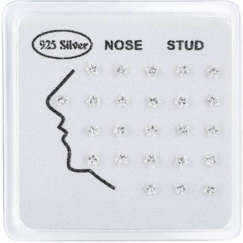 24pcs/pack 925 Sterling Silver cz zircon star love heart Gold Nose Rings & Studs ball end Piercing Jewelry For Women Wholesale