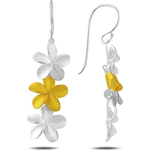 KUTAYDAN Dangle Matte Textured Flower Earrings 925 Sterling Silver