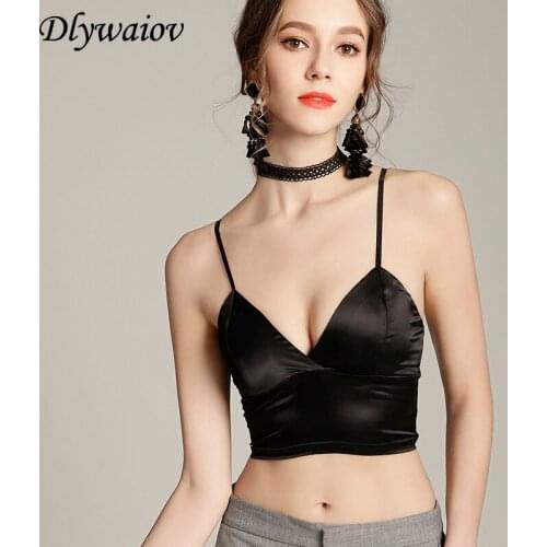 Fashion Crop Top V Neck 2020 Summer Sexy FemaleTank Tops Silk Sleeveless Straps Vest Lady Camis Elastic Force Black White Women