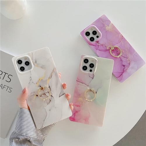 Marble Texture Ring Holder Phone Case For iPhone 12 11 Pro Max XS Max XR X 7 8 Plus SE 2 12 Mini 11 Matte Soft Marble Back Cover