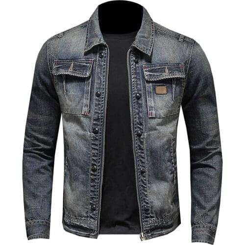 2021 Spring/fall Fashion Casual Mens Pure Color Zipper Slim Retro Long Sleeve Mens Denim Boutique Jacket