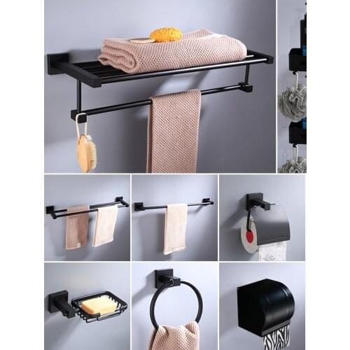 Space Aluminum Towel Paper Holder Bathroom Hardware Set Hair Black Dry Rack Luxury Bathroom Accessories Soap Dish Ceramic