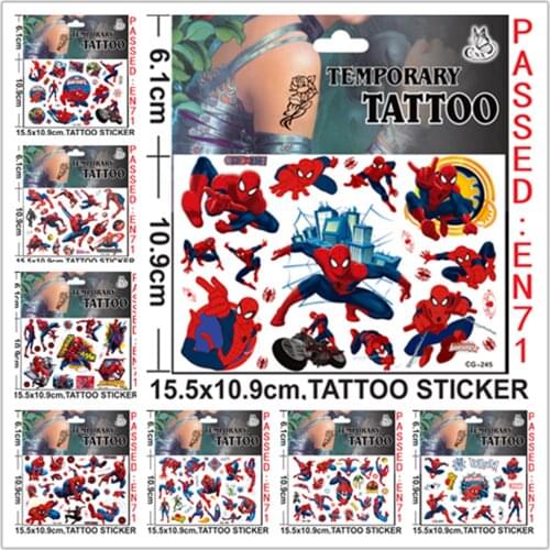 1Pcs Marvels The Avengers Spider-Man Tattoo Stickers Cool Superhero Waterproof Cartoon Decals Girl Boy Birthday Gift Kids Toys