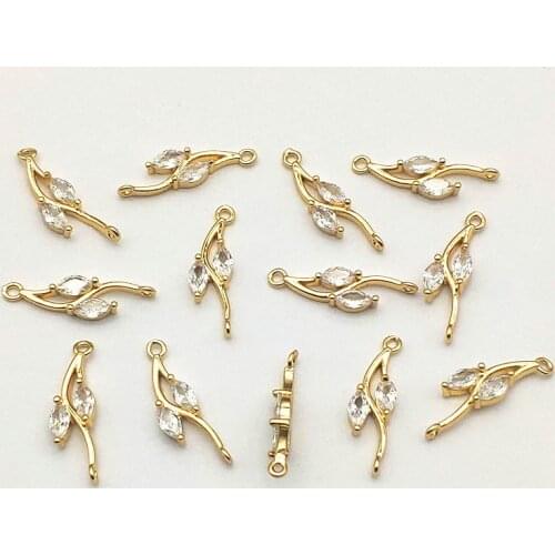 New Arrival! 23x6mm 50pcs Cubic Zirconia Leaves Connectors for Handmade Necklace Earring DIY Parts,Jewelry Findings & Components