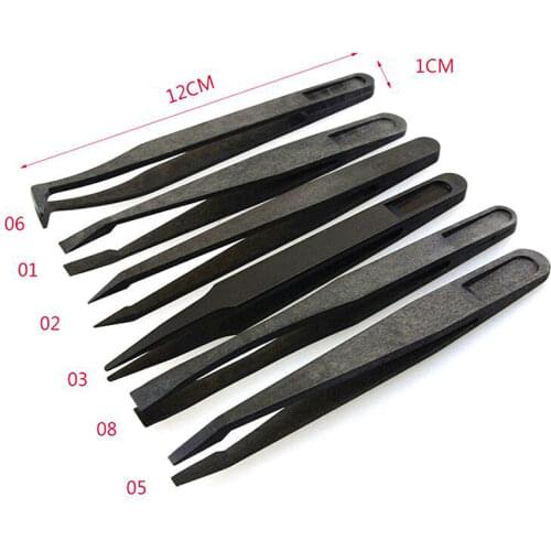Multifunction Black New Portable Straight Bend Anti-static Plastic Tweezer Heat Resistant Repair Tool Pointed,flat,elbow head