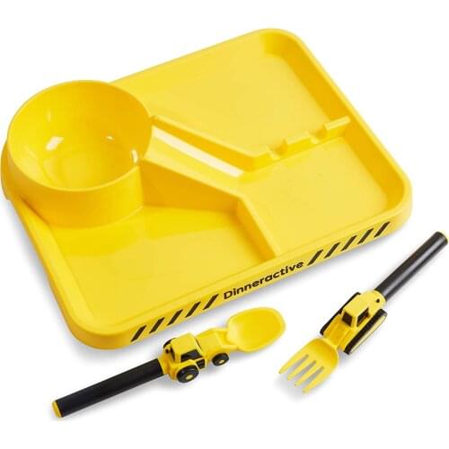 Dining Set For Kids Tableware Construction Themed Dinnerware - Tractor Utensils - Toddler Plates - Baby Dishes