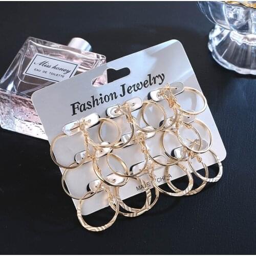 9 Pairs/set 2020 New Punk Round Circle Hoop Earrings Set For Women Girl Fashion Golden Charm Party Jewelry Earrings Gift