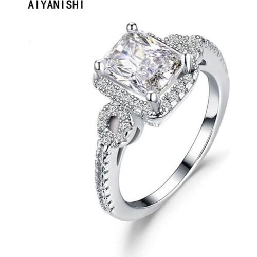 AIYANISHI 925 Sterling Silver Wedding Ring Halo1.5ct Rectangle Finger Rings for Women Silver Engagement Bridal Ring Jewelry Gift