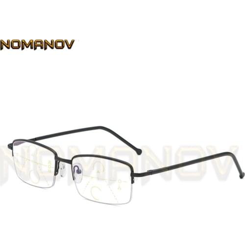 Ultra-light Half-rim Black Frame Business Men Women Progressive Multi-focus Reading Glasses Add 75 100 125 150 175 200 to 400