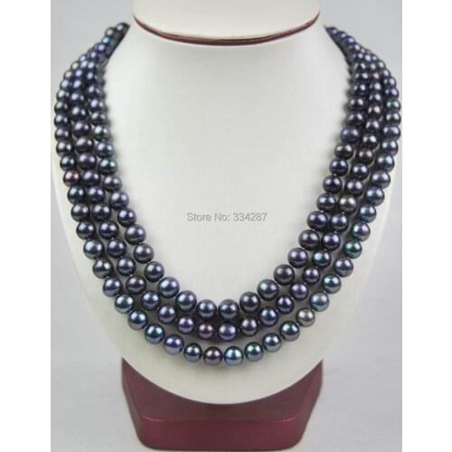 HFINE 9-10mm Real AAA black Pearl Necklace 60"LONG