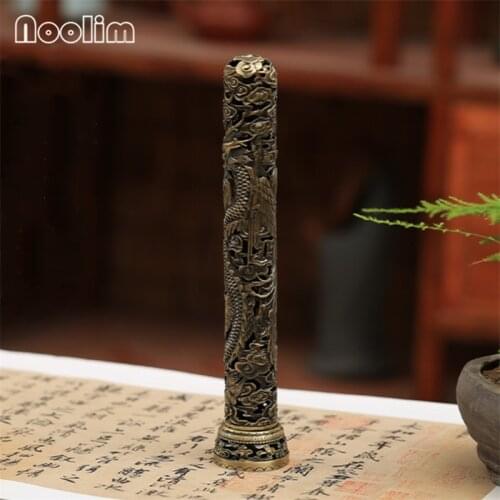 Retro Alloy Incense Burner Vertical Hollow Dragon and Phoenix Incense Stick Holder Sandalwood Aromatherapy Furnace Home Decor