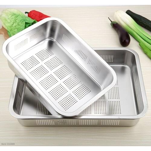 Heavy Duty Mirco-perforated Colander Stainless Steel Rectangle Strainer Fine Mesh Colander Kitchen Durable Strainer Rinse Drain