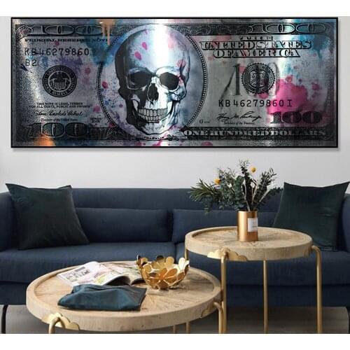 Dollar Skull Modern Art Canvas Poster And Prints Creative Money 100 Dollars Picture Wall Decor Painting For Liviung Room