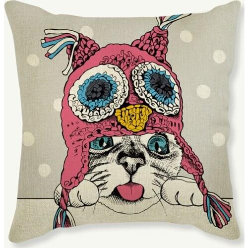 Cute Cat Cushion Pillowcase Animal Dog Lovely Hip-Hop Home Decorative Cotton Linen Children Room Bed Sofa Seat Throw Pillows