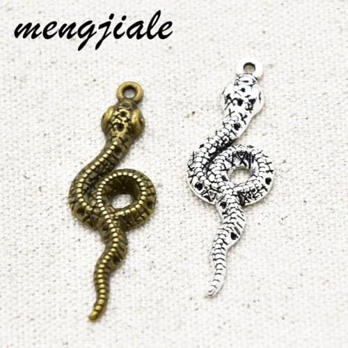 6pcs Two Color Alloy Metal Snake Charms Animals Pendants for DIY Jewelry Accessories Making 46.5*15mm