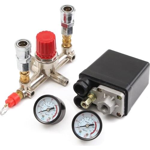 240V 90-120 PSI Air Compressor Pump Pressure Control Switch Valve W/ Manifold Regulator Gauges Safety Manifold Relief Switch