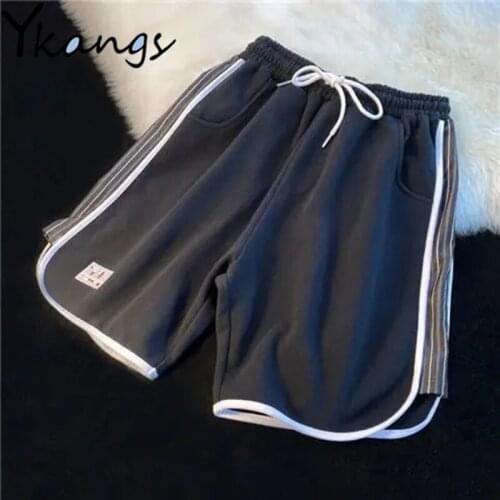 Basketball Black Running Shorts with Pocket Summer Ladies Summer Clothes Split Fork Loose High Waisted Short Sport Women Fitness