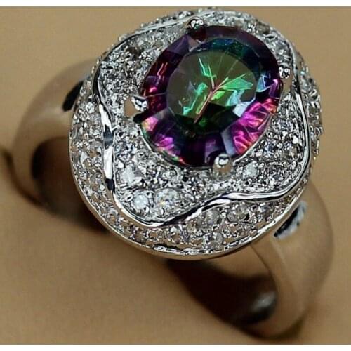 SHUNXUNZE Rainbow Mystic Stone And With Clear Cubic Zirconia Wedding rings Jewelry & Accessories for women Rhodium Plated R784