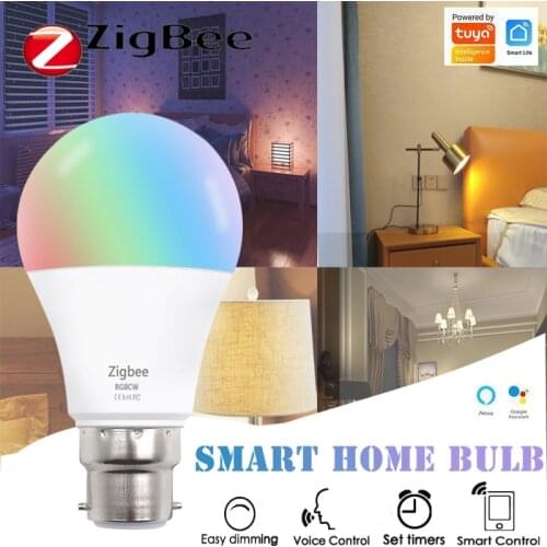 Tuya Zigbee 9W/10W B22 LED Light Bulb RGBCW Dimmable Lamp Bulbs Timer Smart Home App Smart Life Smartthings Alexa Google Home