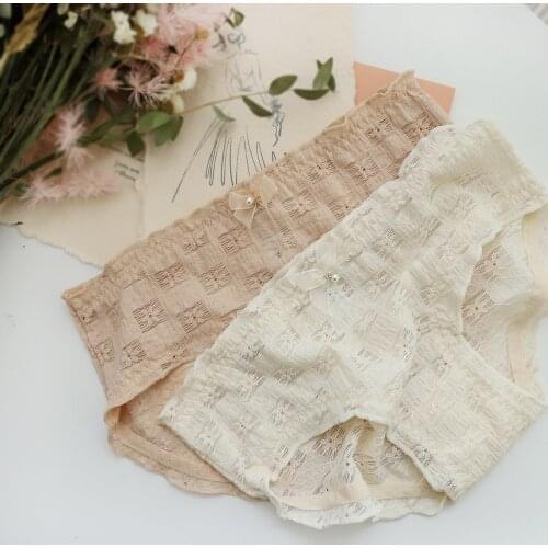 Japanese Sweet lace Seamless briefs women cozy elegant summer Pearl bow Mid-Rise Traceless lingerie Panties autumn NAL33002