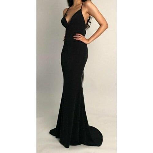 VKBRIDAL Mermaid V-Neck Prom Dresses Glitter Homecoming Dresses Long Criss Cross Back Black Prom Party Gowns with Straps