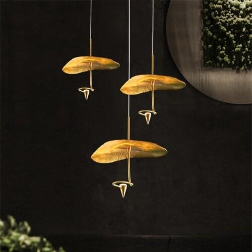 Zen new Chinese copper lotus leaf Pendant Lights Gold Lustre restaurant staircase Hanging lamps tea room decor Lighting Fixtures