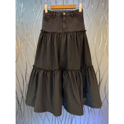 High Quality Womens Long Skirt 2021 Autumn Fashion Ladies Denim Patchwork Casual Long Maxi Skirt Black Women Black Jeans Skirt