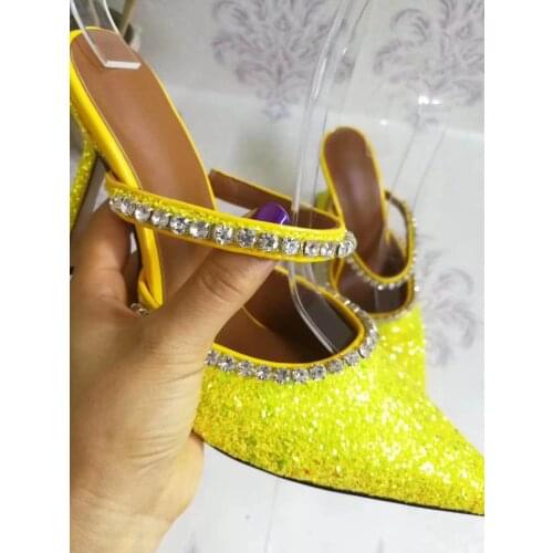 Women High Heel Sandals Pointed Toe Shoes Fashion Slippers Foil Crystal Outside Shoes Women Daily Leisure Footwear Size 35-43