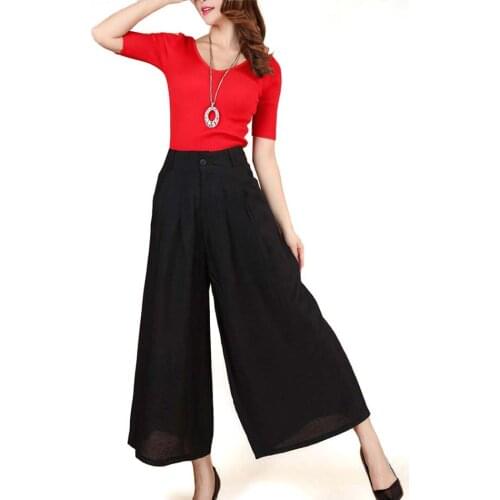 Plus Size Summer Women Cotton And Linen Casual Pants Solid Loose Wide Leg Pants Female Casual Skirt Trousers Culottes BL1480