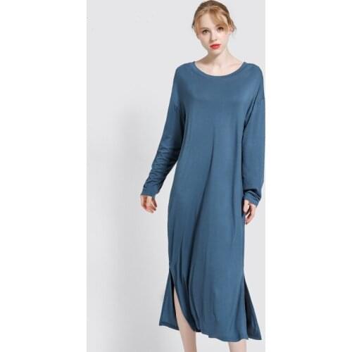 Women Long Nightgowns Sleepwear Loose Night Dress Simple Sleeve Female Nighties Nightwear