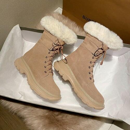 Bottes Femme 2020 Winter Shoes Womens Snow Boots Genuine Leather Keep Warm Cross-Tied Platform Wedges Ankle Boots For Women