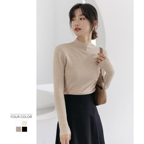 Knitted Pullover Women Sweater Women Round Neck Tops Sueters De Mujer Slim Top Long-Sleeved Mid-Neck Bottoming Sweater
