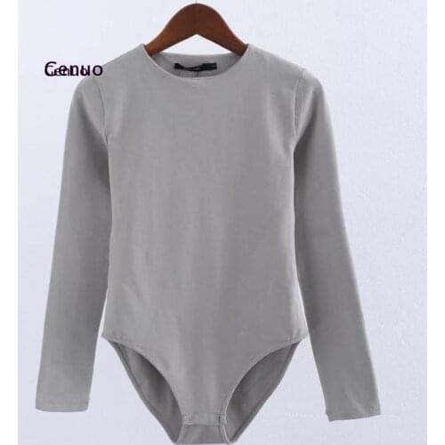 Women Bodysuit Solid Long Sleeve Black White Jumpsuits Skinny Small O-Neck Minimalist Bodysuits