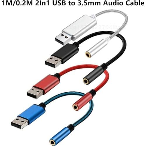 0.2m/1m 2In1 USB to 3.5mm Audio Cable USB Computer AUX Headphone Adapter Cable for App-le Be-ats Earphones